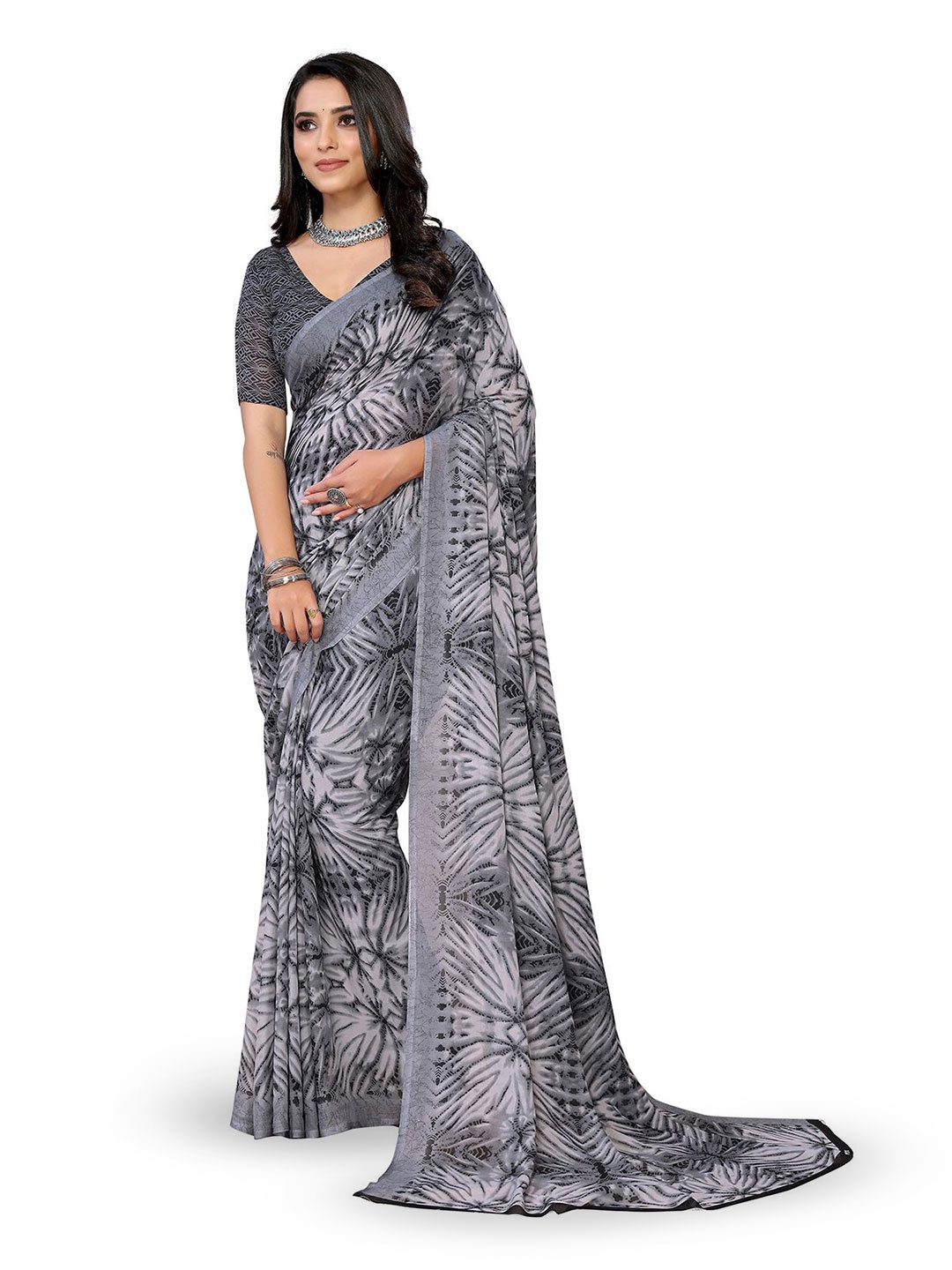 

Moda Rapido Abstract Printed Saree, Grey