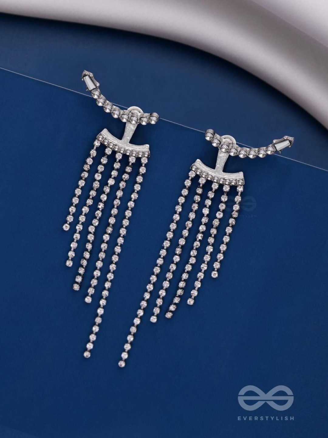 

EVERSTYLISH Studded-De-Luxe Artificial Stones Studded Contemporary Drop Earrings, Silver