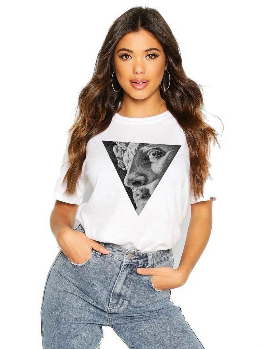 

VLAM Women Printed Raw Edge T-shirt, White