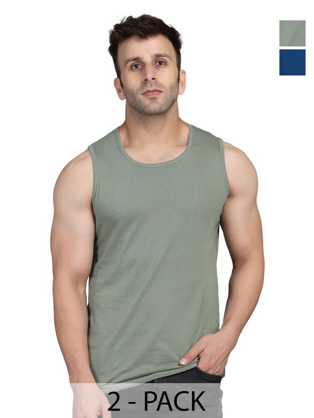 

WOOSTRO Men Pack Of 2 Solid Round Neck Cotton Slim Fit T-shirts, Green