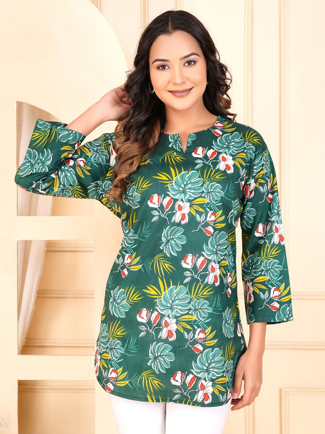 

FebQ Floral Print Cotton Top, Green