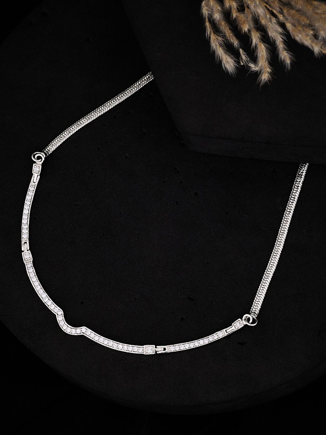

ATIBELLE Silver-Plated Cubic Zirconia Stone Studded Statement Necklace