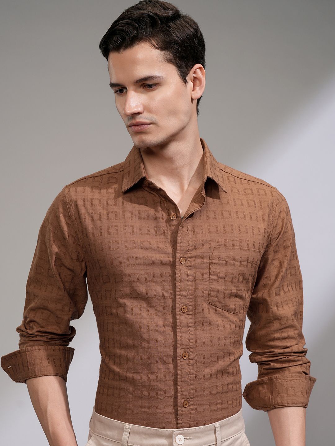 

HIGHLANDER Men Slim Fit Opaque Casual Shirt, Rust