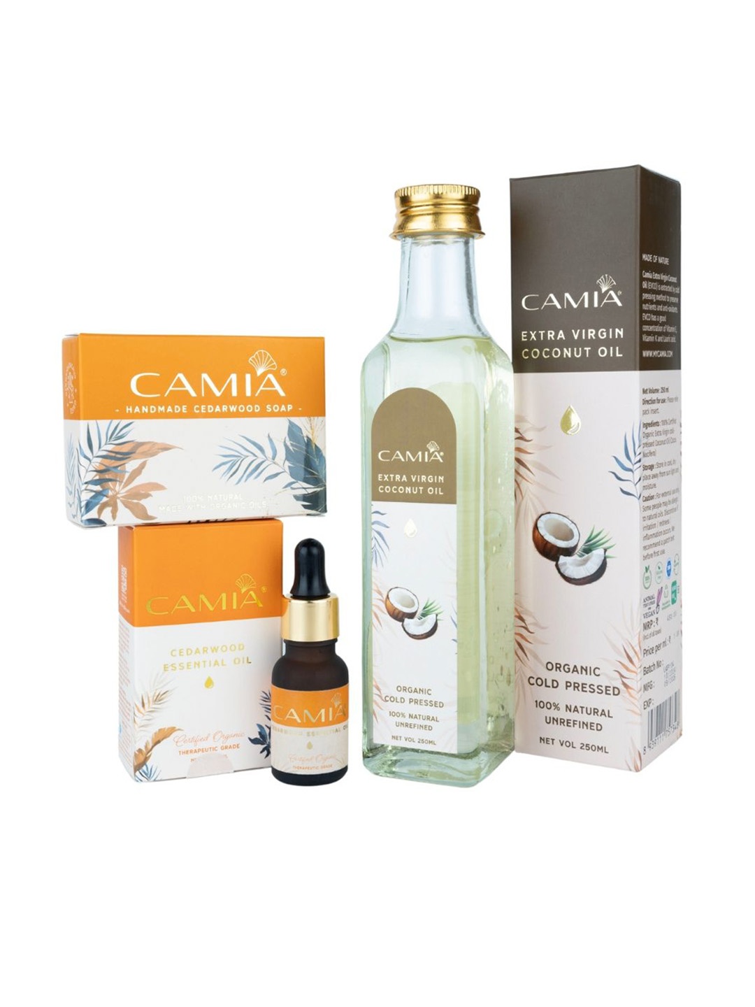 

CAMIA Set Of 3 Cedarwood Essential Oil, Cedarwood Soap & Extra Virgin Coconut Oil, White