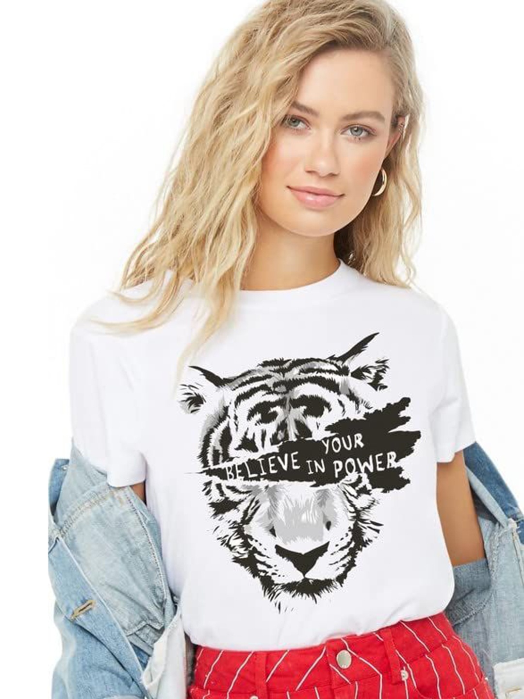 

VLAM Women Tribal Printed Raw Edge T-shirt, White