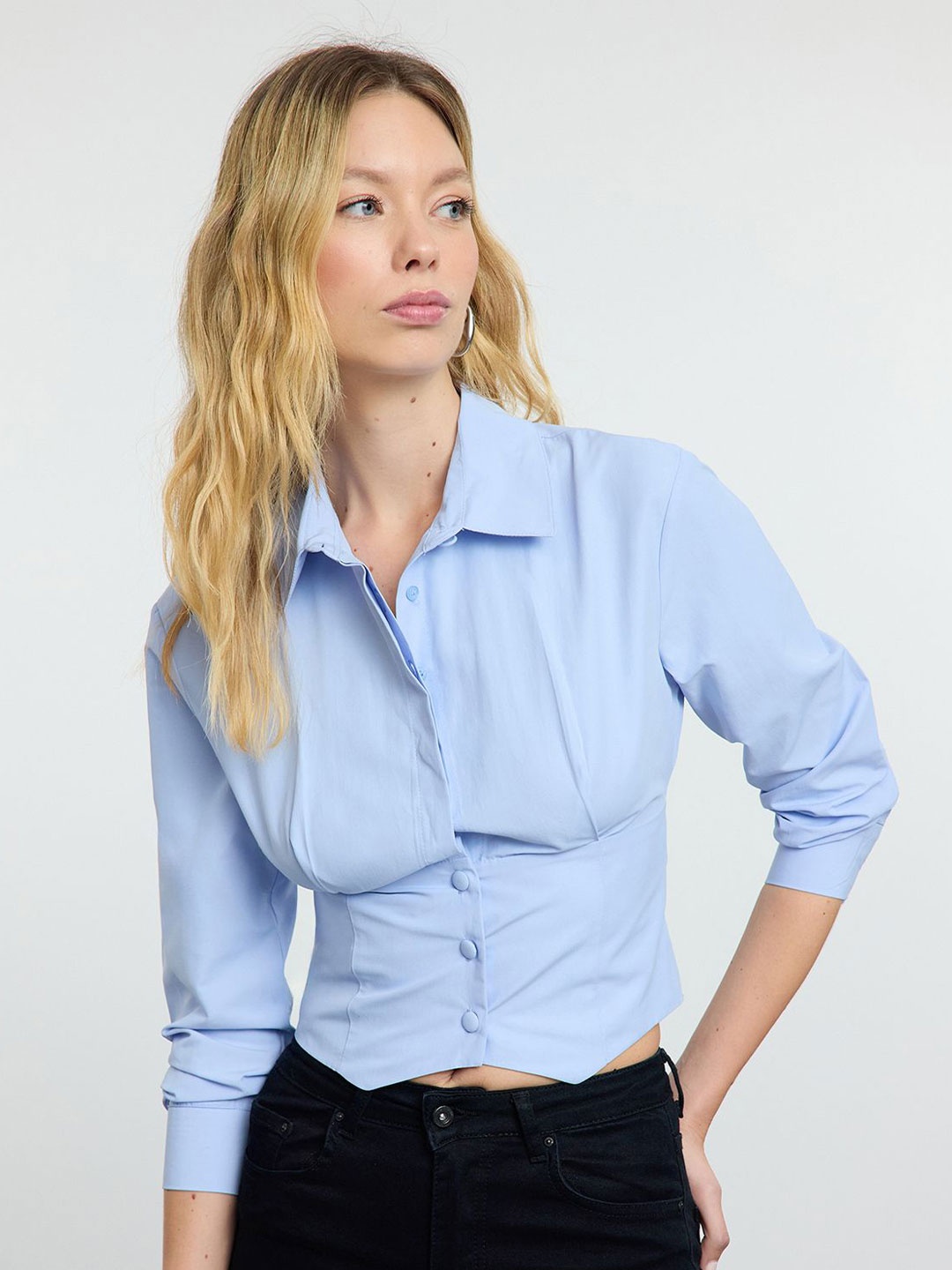 

Trendyol Women Spread Collar Solid Casual Shirt, Blue
