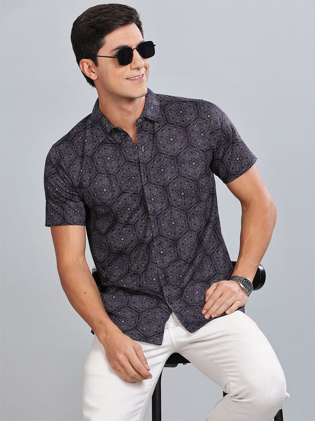

BULLMER Men Standard Opaque Printed Casual Shirt, Black