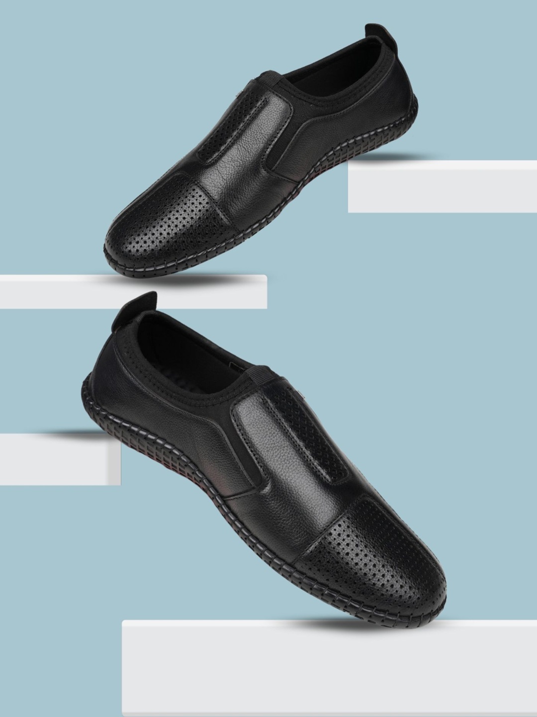 

EZOK Men Flexi Comfort Leather Slip-On Casual Shoes, Black