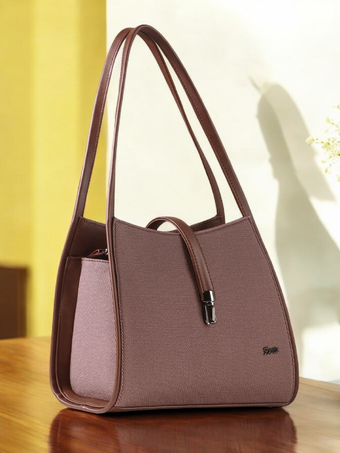 

Exotic Women Textured Structured Leather Shoulder Bag, Brown