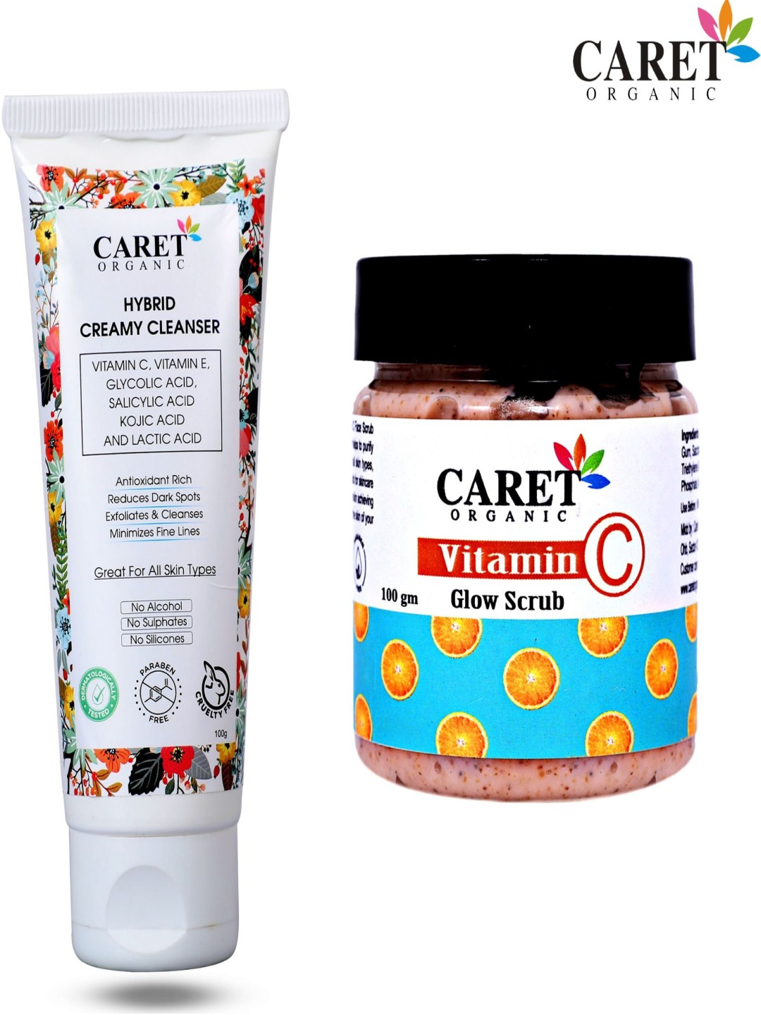 

CARET ORGANIC Set Of 2 Hybrid Creamy Cleanser- 100 ml & Vitamin C Scrub- 100 g, White
