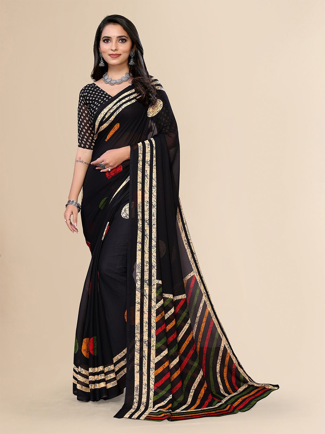 

Moda Rapido Poly Georgette Saree, Black