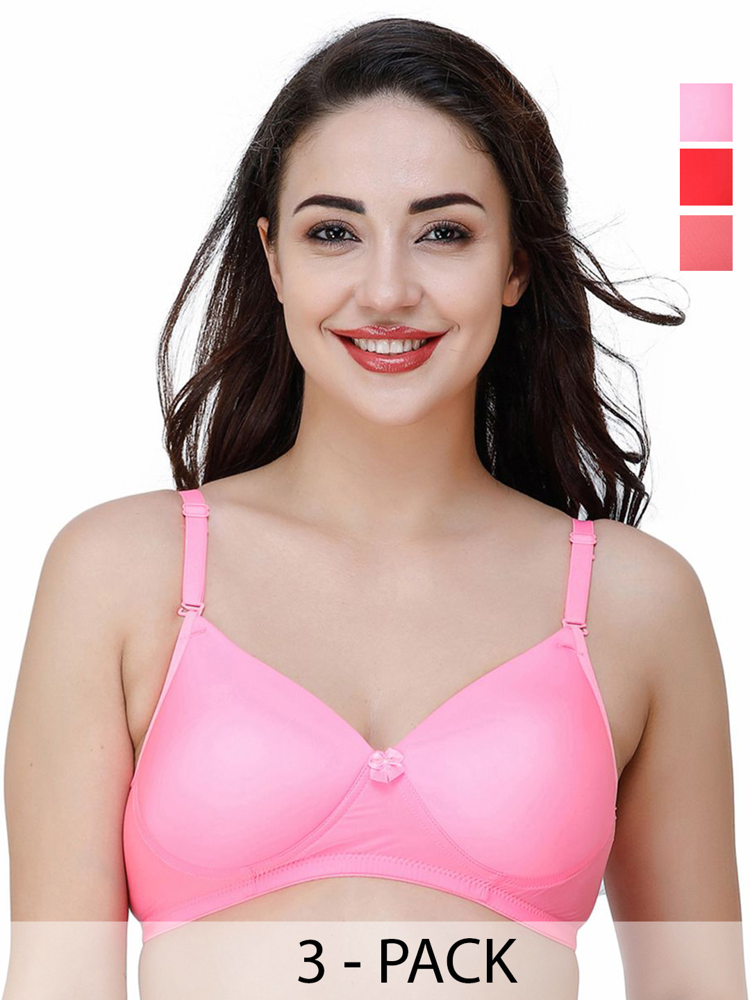 

College Girl Pack Of 3 Full Coverage Lightly Padded T-shirt Bra, Red