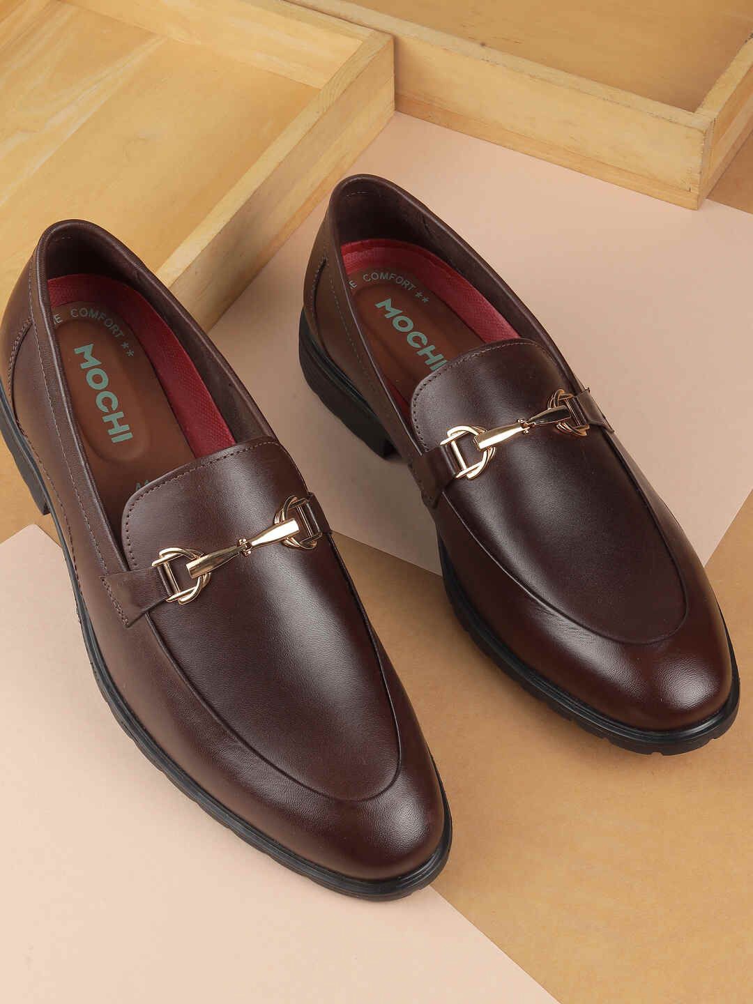 

Mochi Men Leather Formal Loafers Shoes, Brown