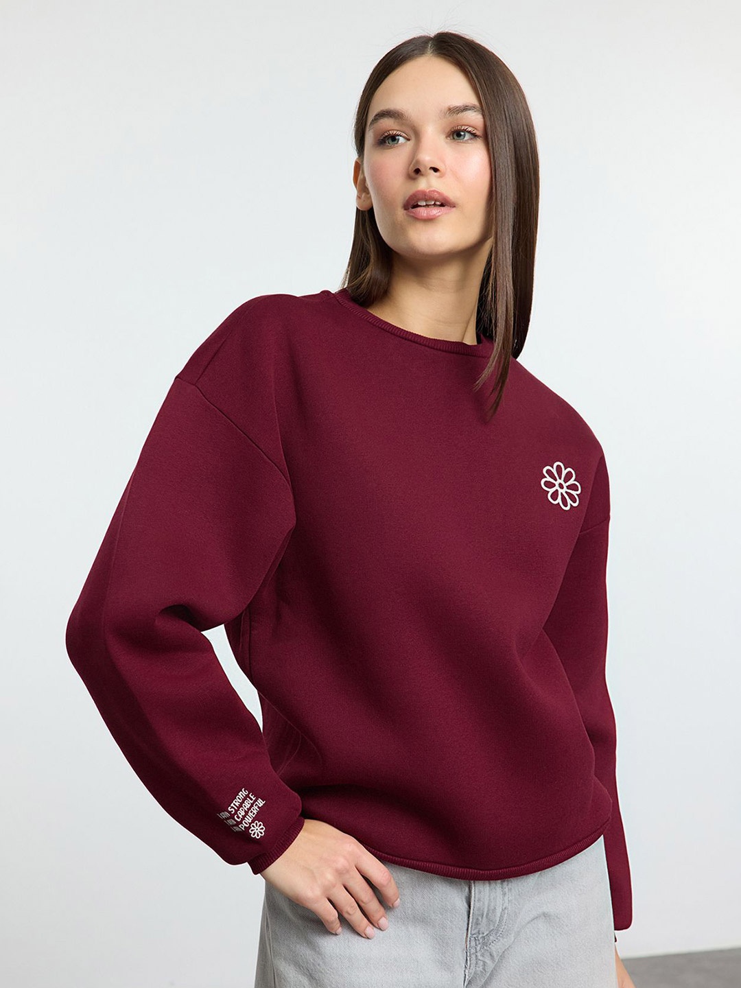 

Trendyol Women Printed Cotton Sweatshirt, Maroon