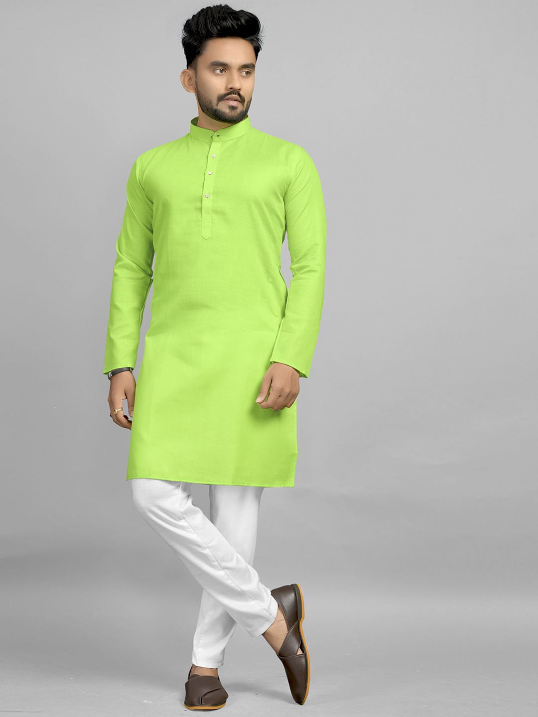 

Fashion FRICKS Band Collar Straight Kurta, Green