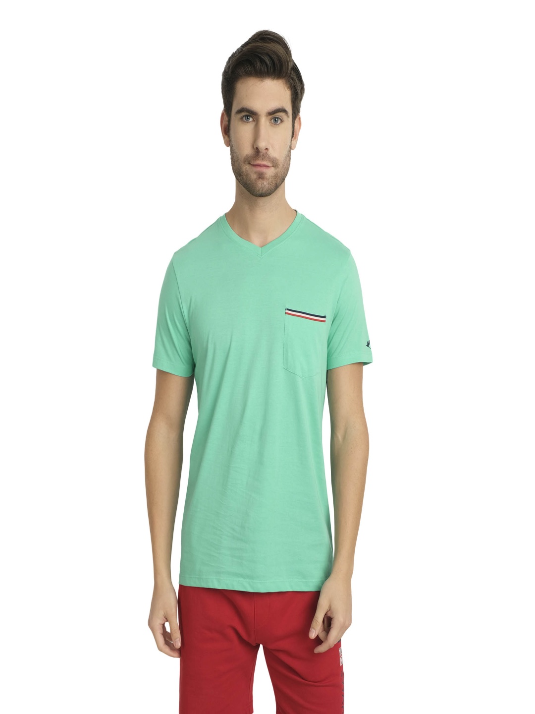 

AMSWAN Men V-Neck Pockets T-shirt, Turquoise blue