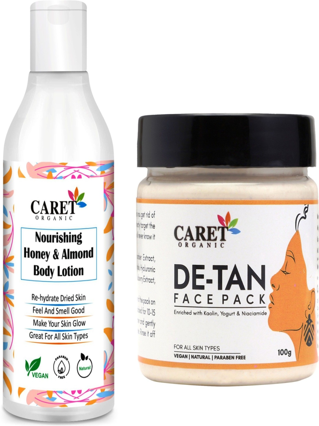 

CARET ORGANIC Set Of 2 Honey & Almond Body Lotion With De-Tan Face Pack, Multi