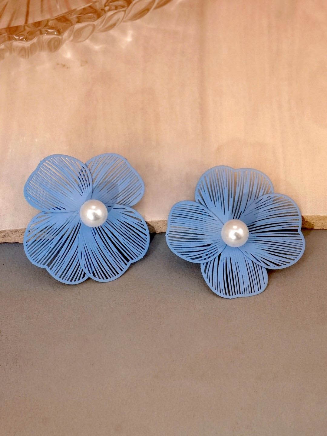 

Niscka Pearls Studded Floral Shaped Studs, Blue