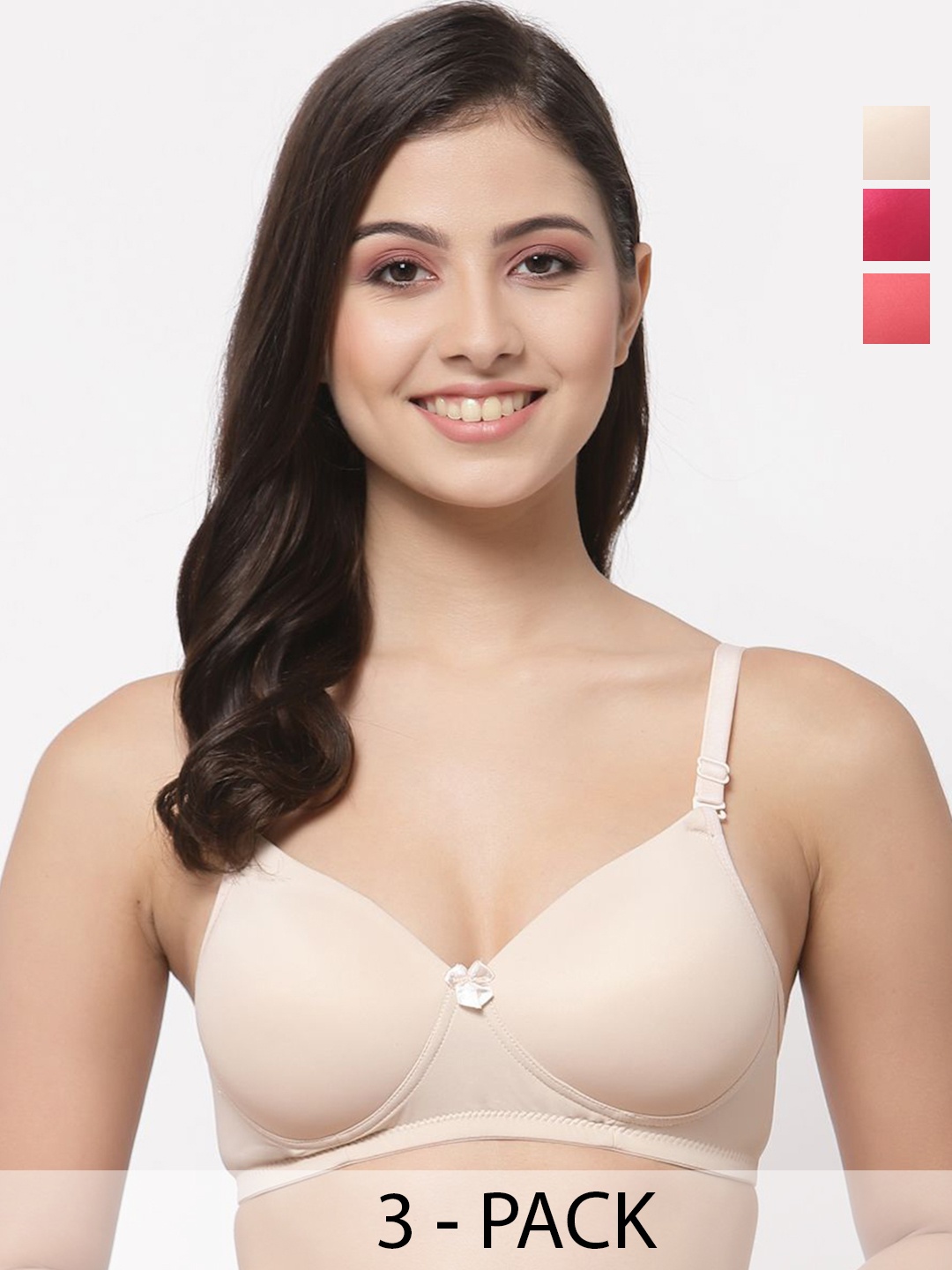

College Girl Pack Of 3 Full Coverage Lightly Padded T-shirt Bra, Pink