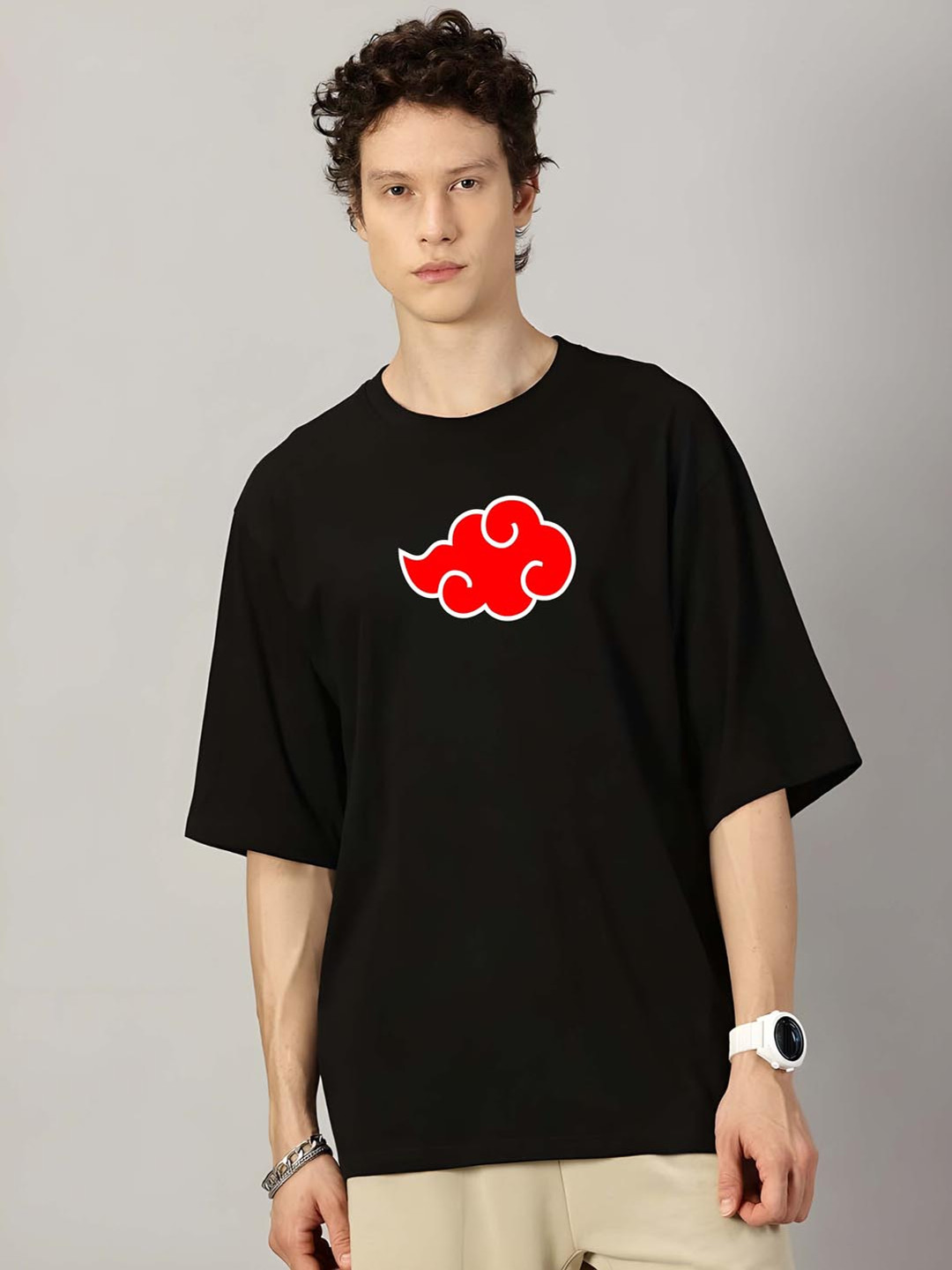 

Moda Rapido Men Drop-Shoulder Sleeves Pure Cotton T-shirt, Black