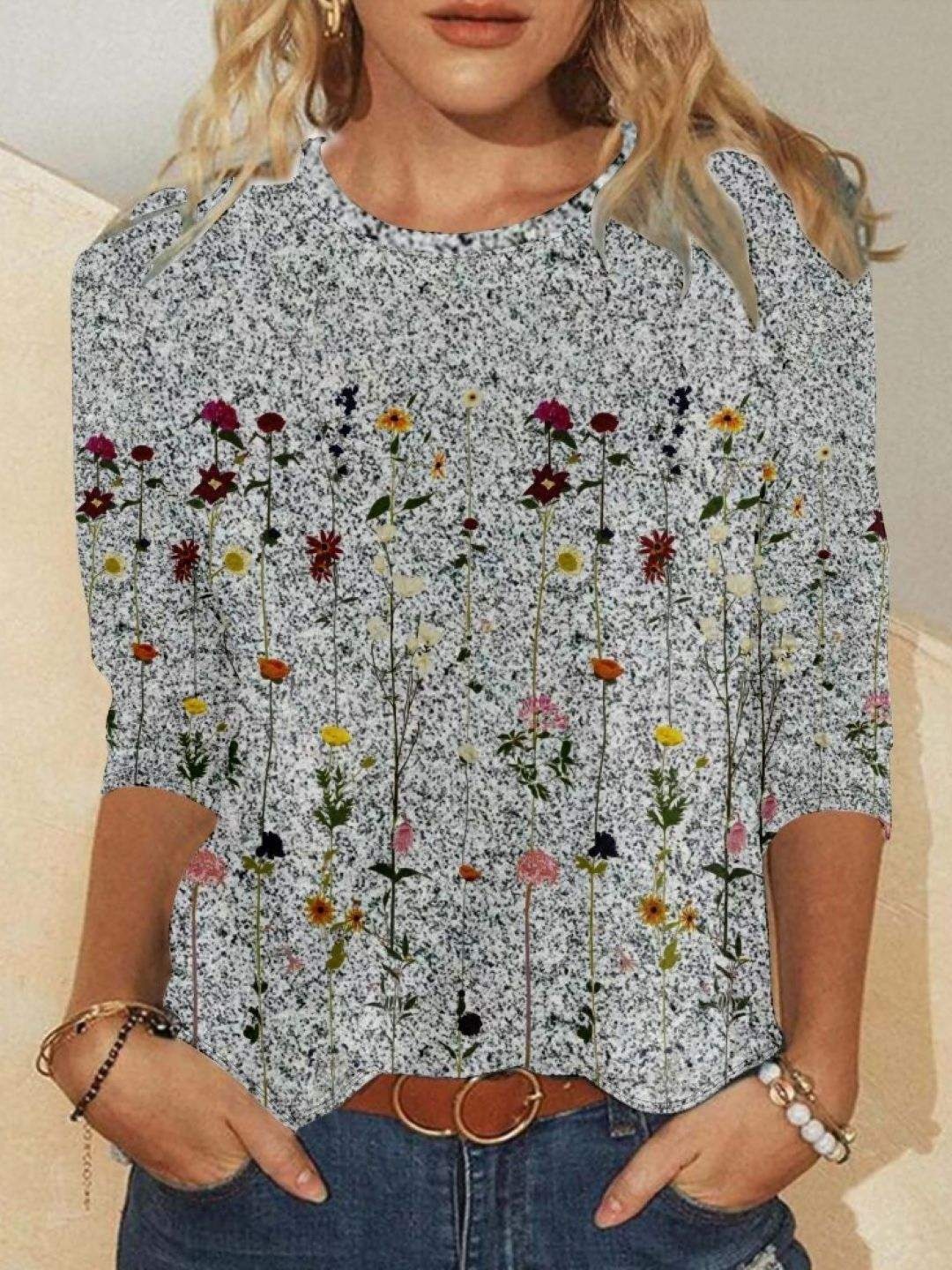 

StyleCast Women Floral Printed Round Neck T-shirt, Grey