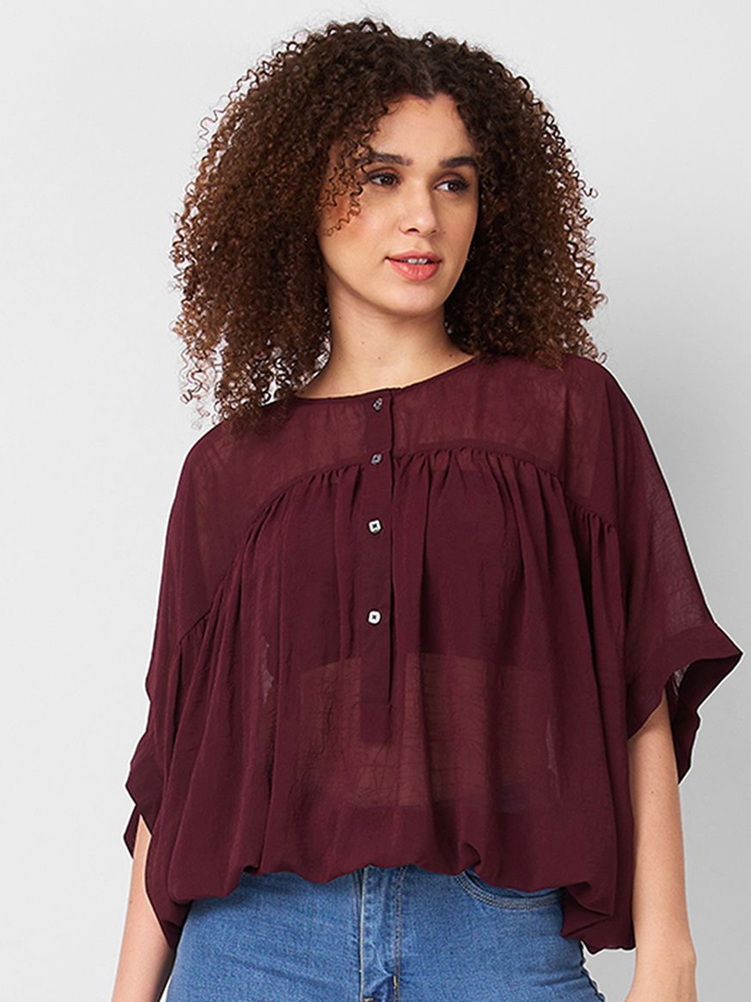 

Iti Kimono Sleeve Georgette Top, Maroon