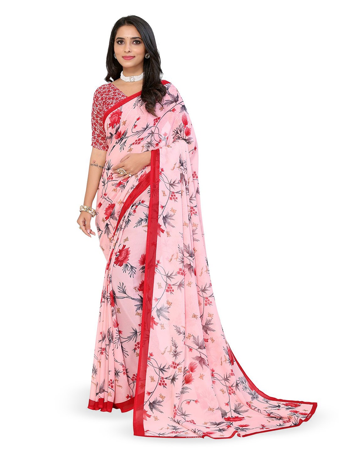 

Moda Rapido Floral Printed Saree, Pink