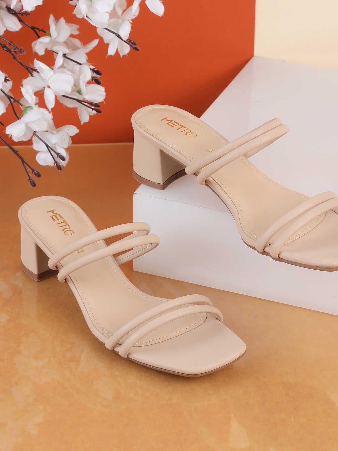 

Metro Women Open Toe Block Heel Sandals, Beige