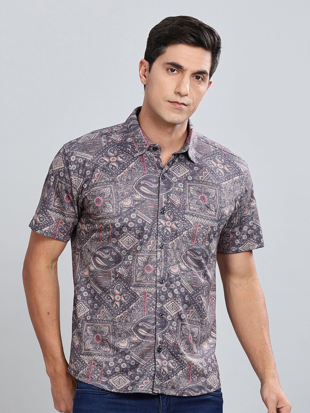 

BULLMER Men Standard Opaque Printed Casual Shirt, Grey