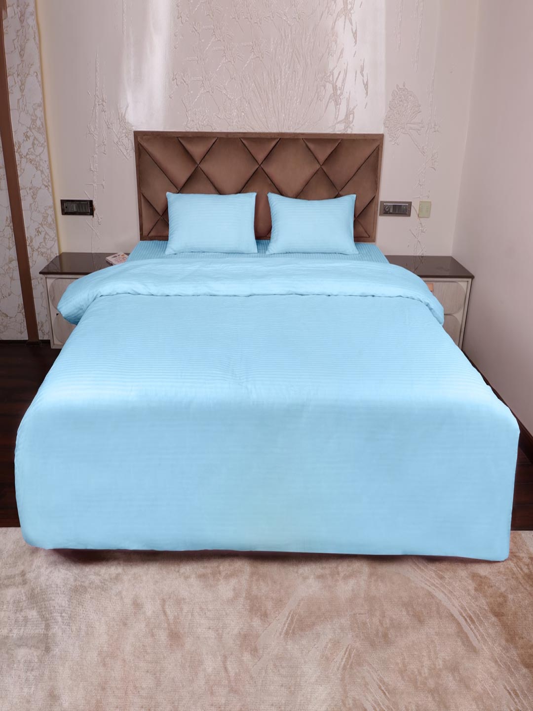 

AJISH Blue Striped Pure Cotton 310 TC Double Size Duvet Cover With 2 PIllow Covers