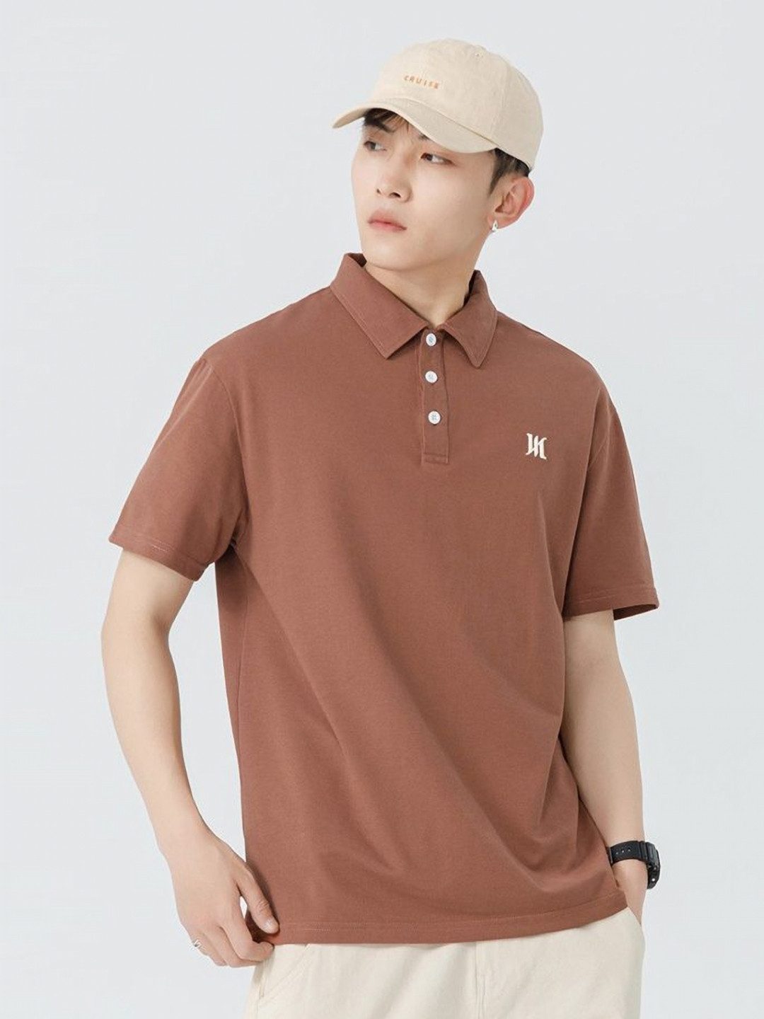 

StyleCast x Revolte Men Solid Polo Collar Cotton T-shirt, Brown