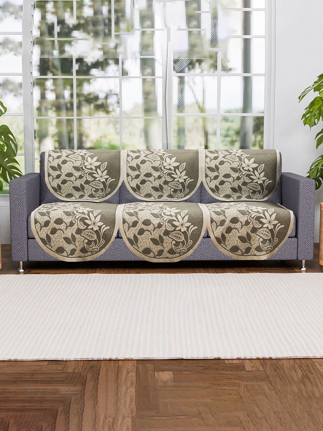 

Kuber Industries Grey & Off White Printed 6 Pieces 3 Seater Cotton Sofa Cover