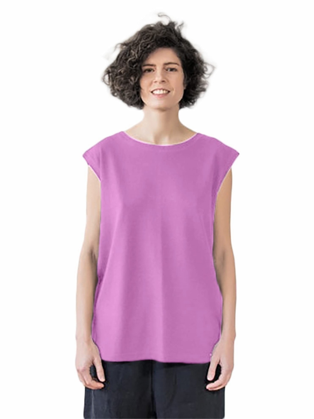 

NOTWILD Women Solid Round Neck T-shirt, Lavender