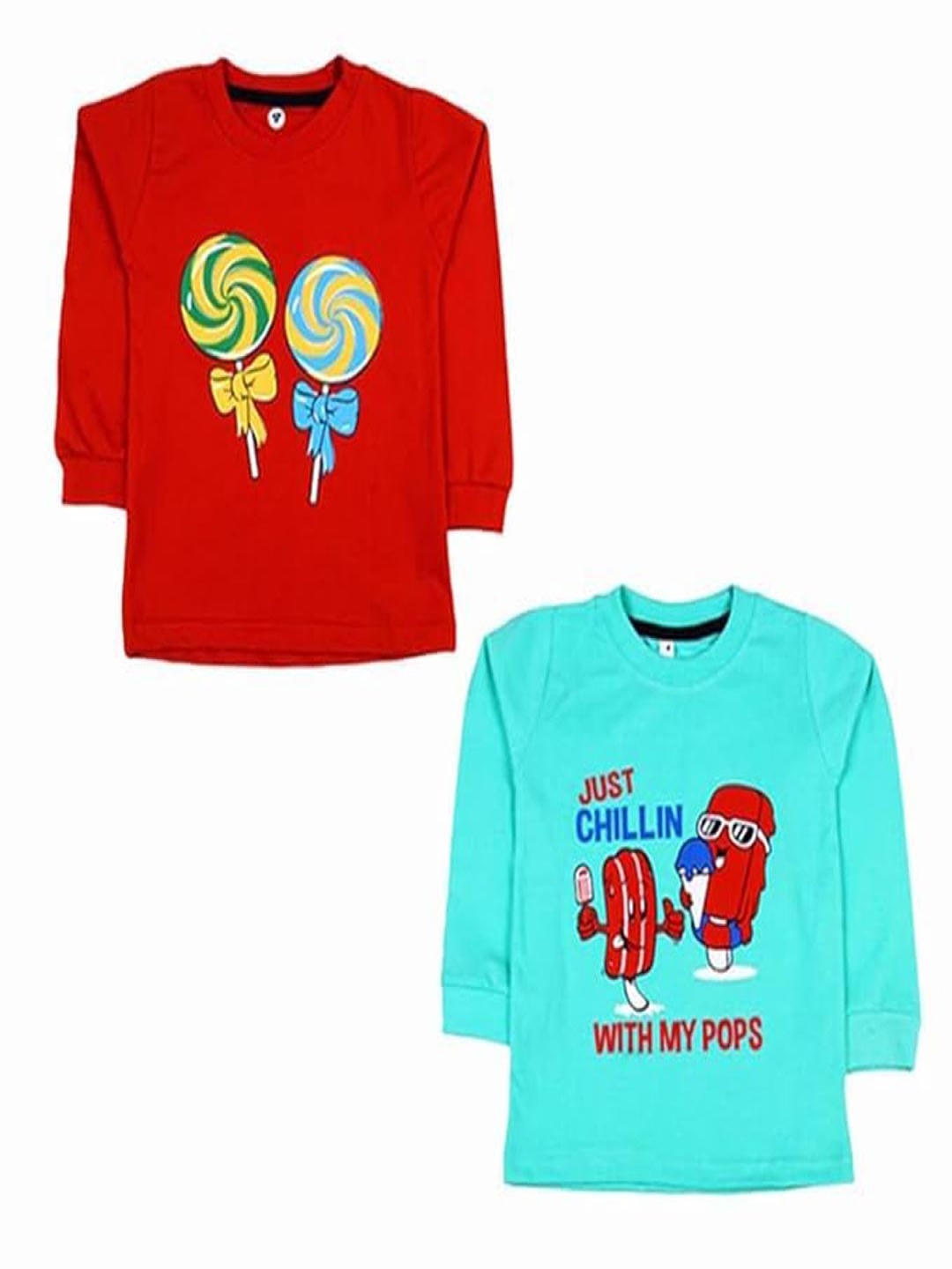 

BAESD Unisex Kids Pack Of 2 Graphic Printed Round Neck Cotton T-shirts, Turquoise blue