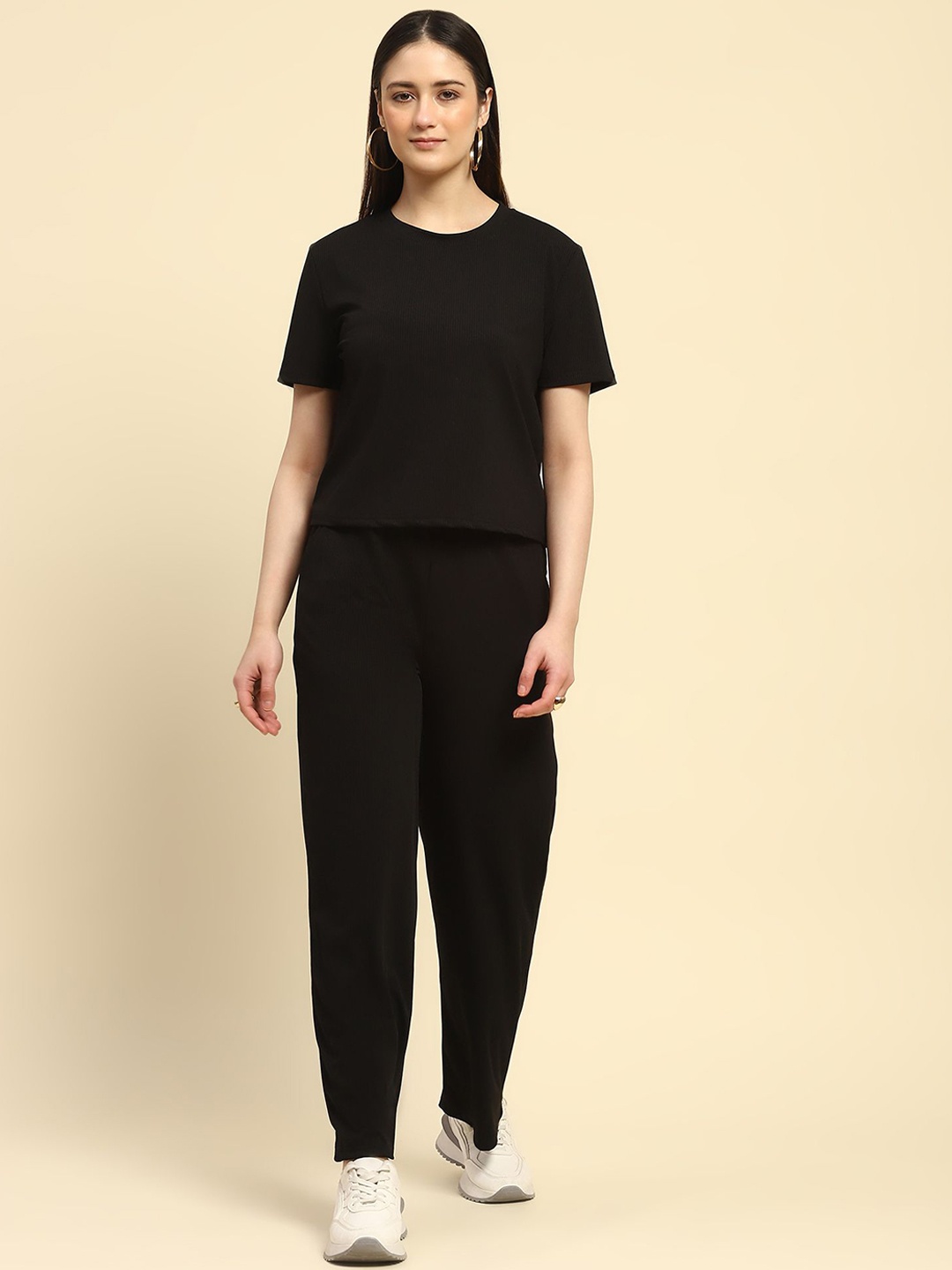 

Global Republic Ribbed Short Sleeve T-Shirt & Trouser Co-Ords, Black