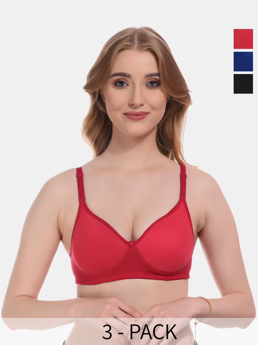 

FUNAHME Pack Of 3 Women Full Coverage Lightly Padded Bra, Red