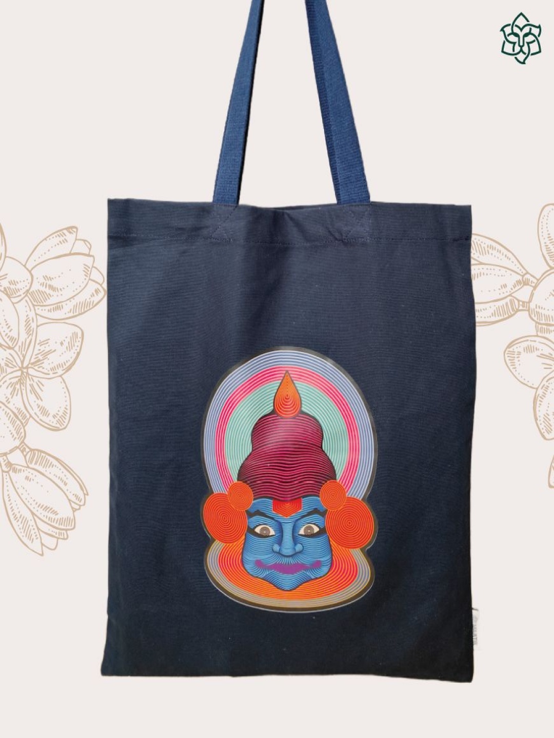 

MAATIR DESIGNS Unisex Kathakali Graphic Printed Shopper Cotton Canvas Tote Bag, Navy blue