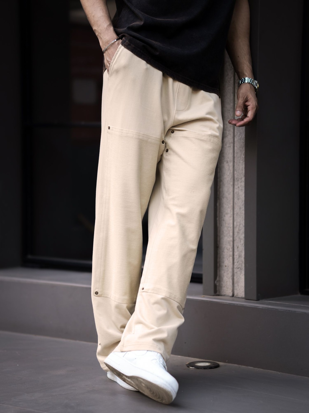 

Maniac Men Cotton High-Rise Easy Wash Regular Trousers, Beige