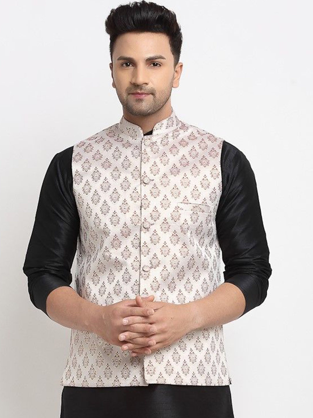 

Kaifoo Men Woven Design Nehru Jackets, Off white