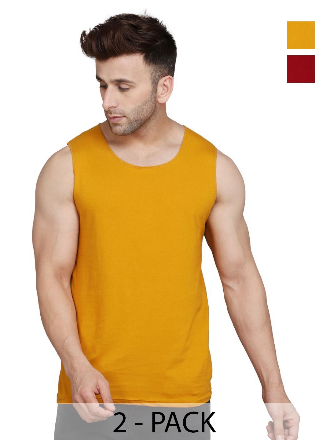 

WOOSTRO Men Pack Of 2 Solid Round Neck Cotton Slim Fit T-shirts, Maroon
