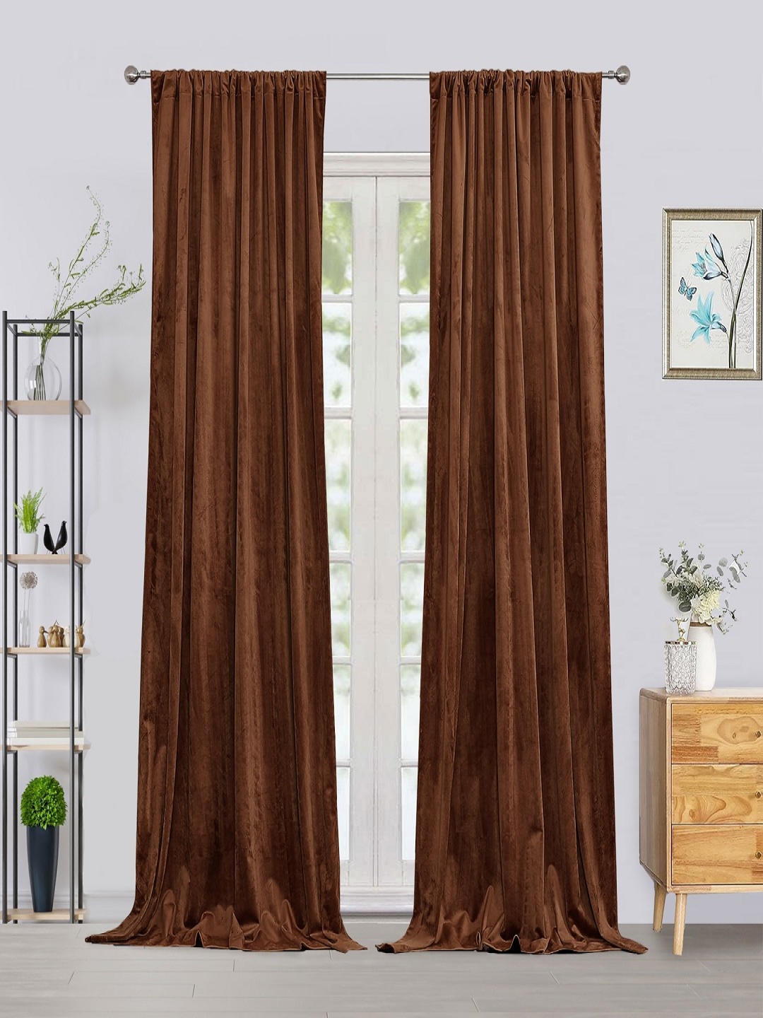 

HOMEMONDE Brown 2 Pieces Velvet Black Out Long Door Curtains