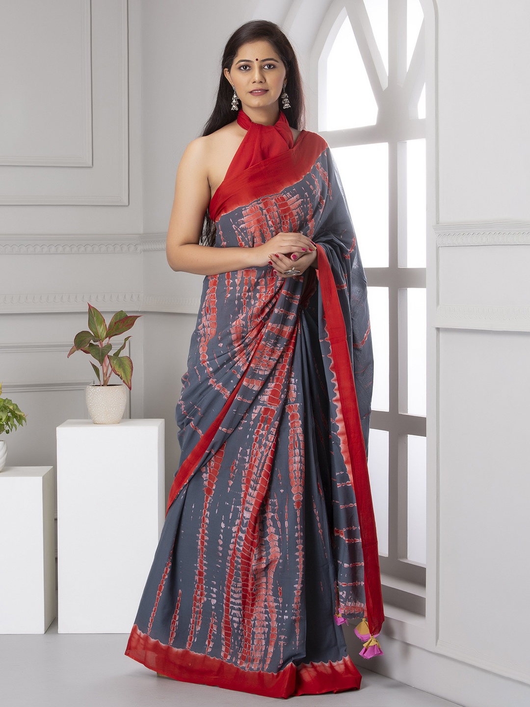

Pinkcity Trade World Pure Cotton Block Print Saree, Red