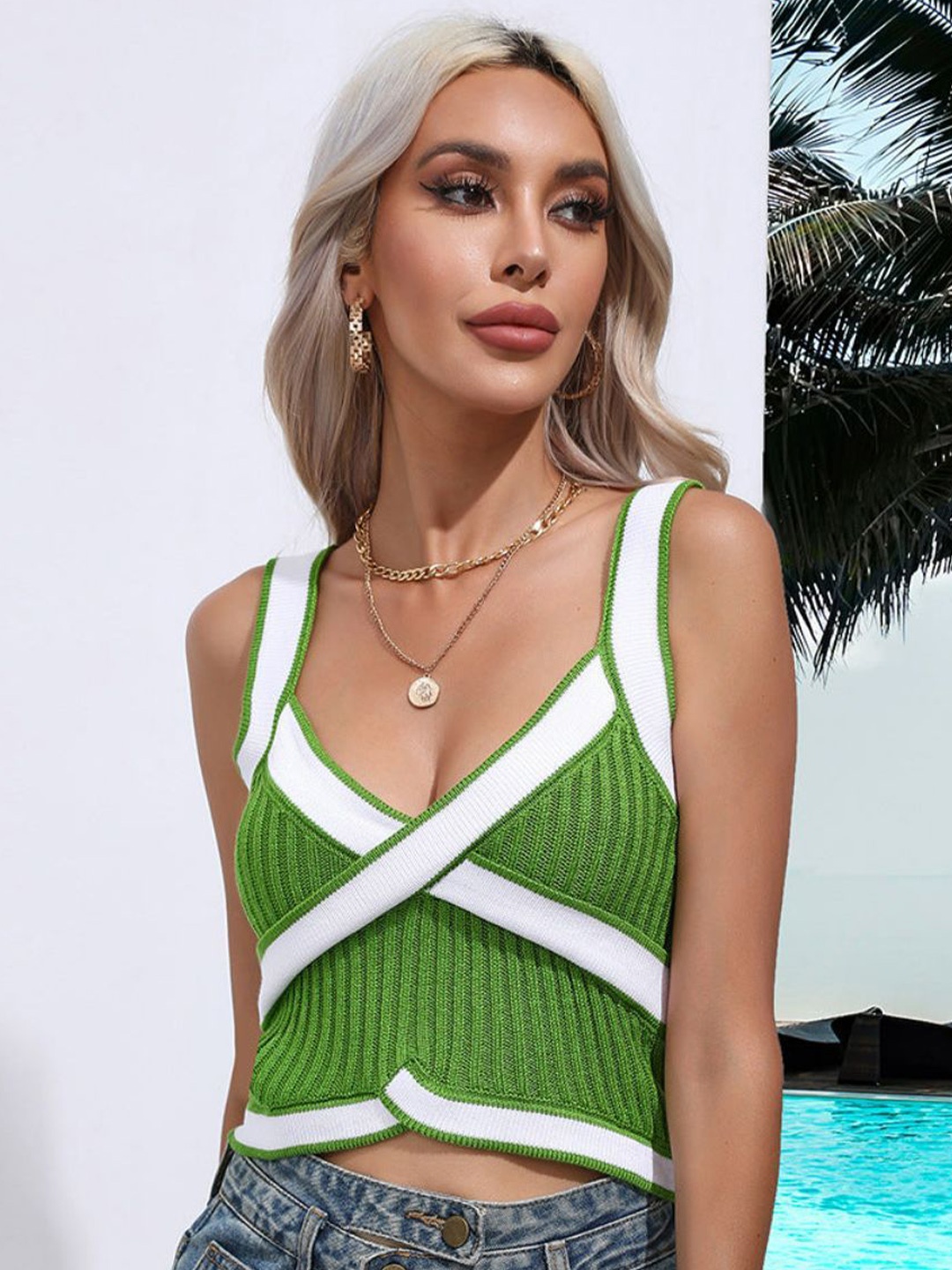 

Oh Rare Striped Crop Top, Green