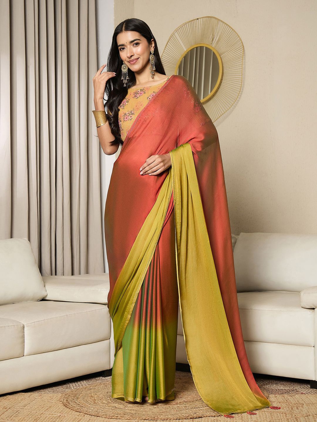 

Saree mall Colourblocked Sequinned Poly Chiffon Ready to Wear Sarees, Maroon