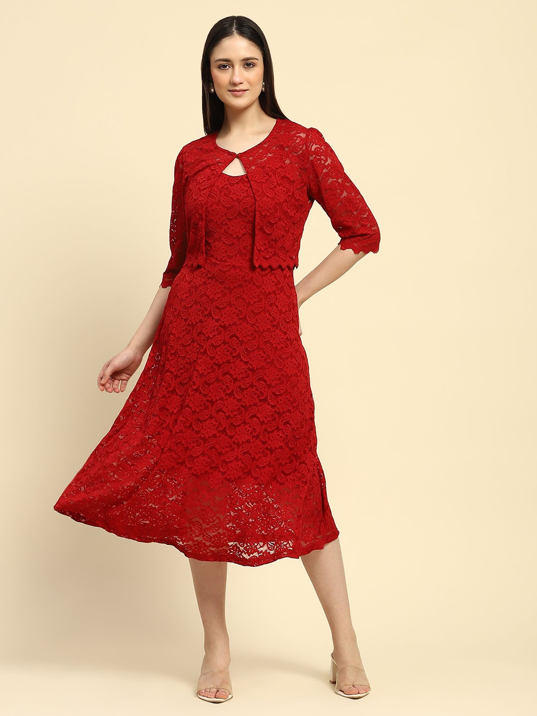 

Global Republic Floral Fit & Flare Midi Dress, Maroon