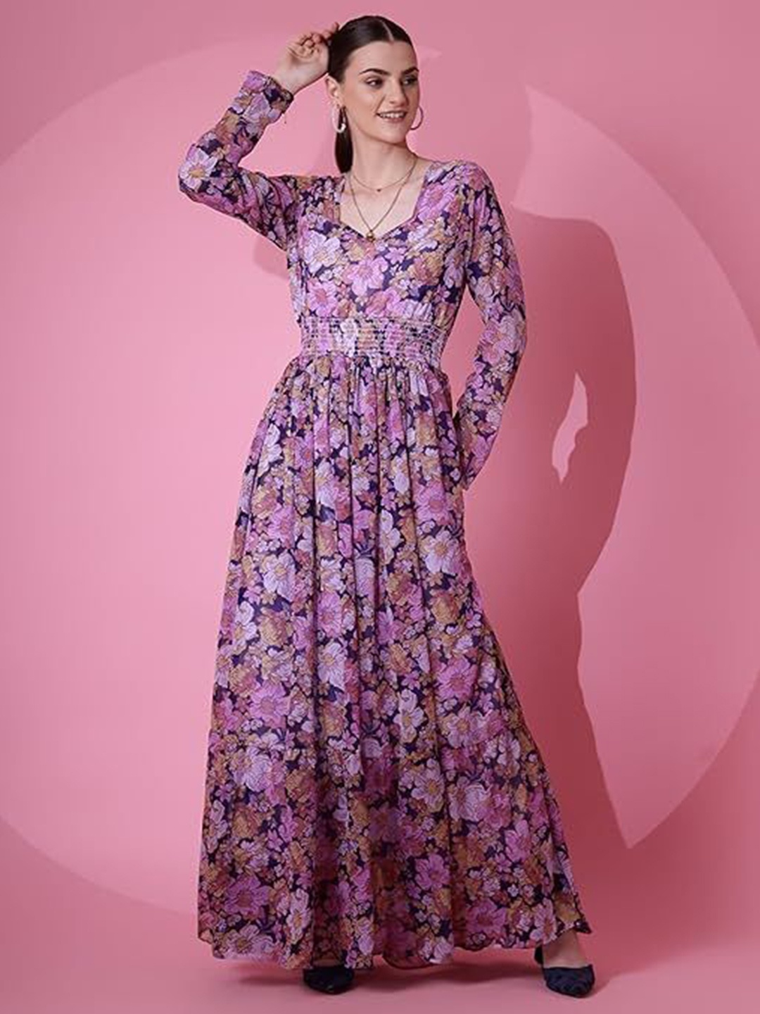 

Urban Komfort Women Floral Print Fit & Flare Maxi Dress, Purple