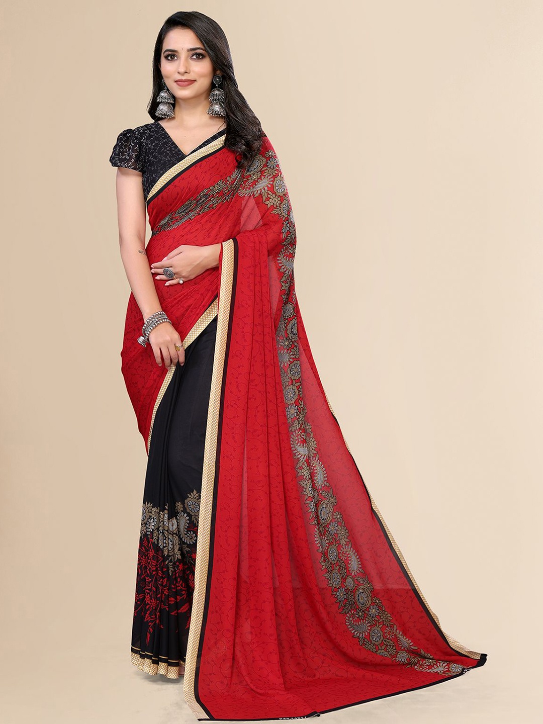 

Moda Rapido Floral Saree, Red