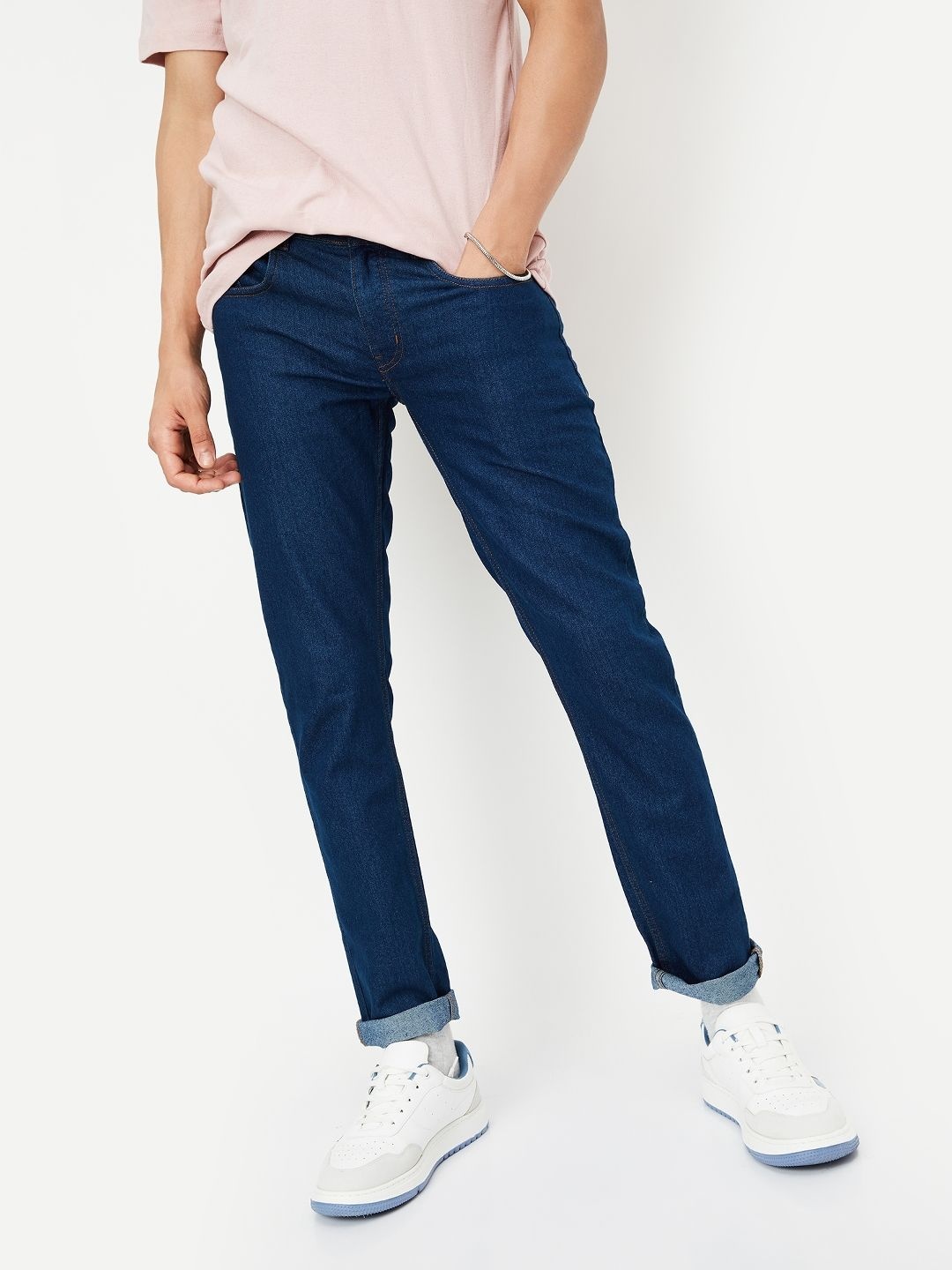 

max Men Regular Fit Mid-Rise Jeans, Blue