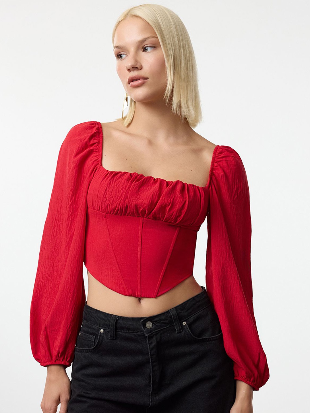 

Trendyol Puff Sleeve Crop Top, Na