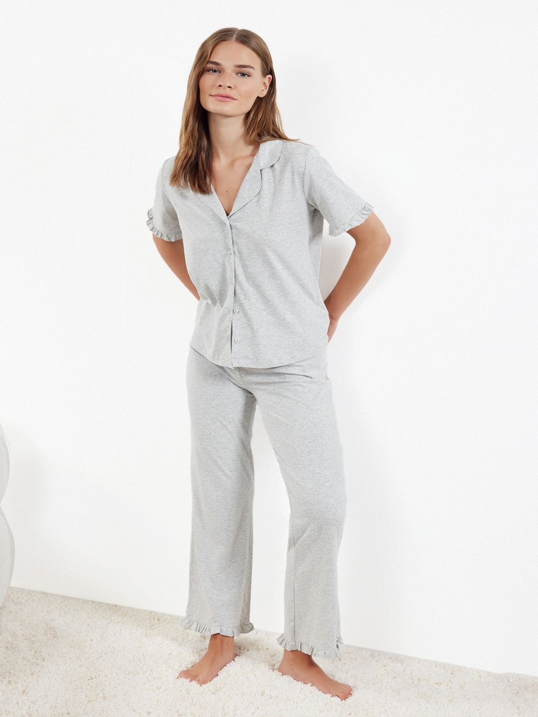 

Trendyol Women Pure Cotton Night suit, Grey